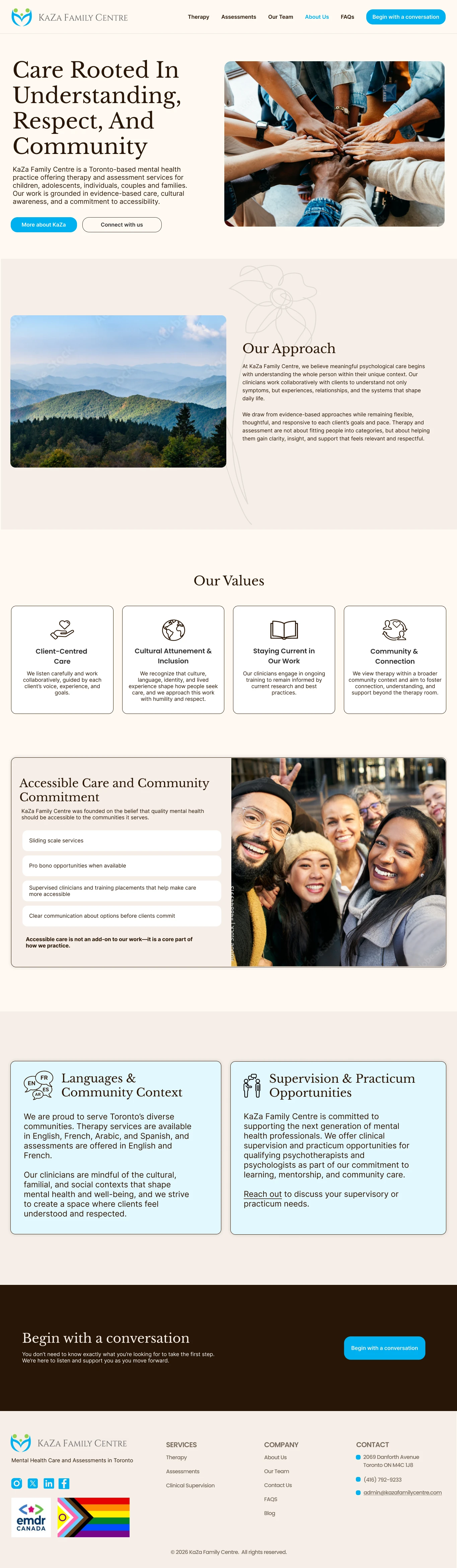 KaZa Family Centre About Us page design