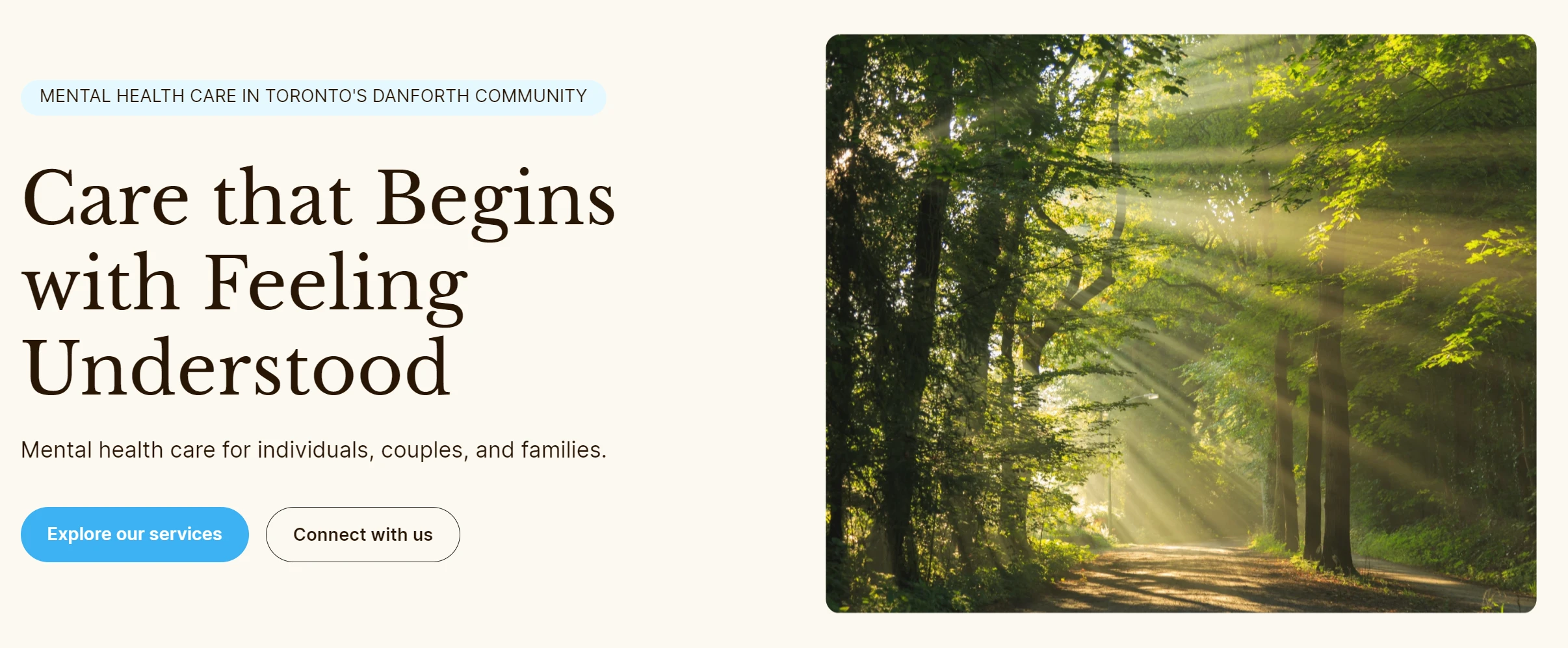KaZa Family Centre homepage, anchored to Mental Health Care in Toronto's Danforth Community